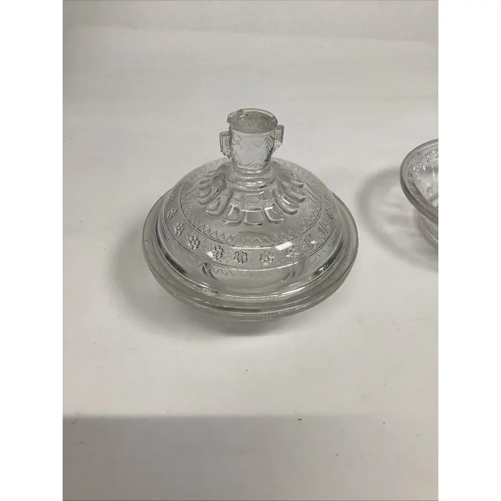 2 Antique EAPG Adam’s & Co Egyptian Oasis Pattern Sphinx Candy Dishes (1 Lidded)